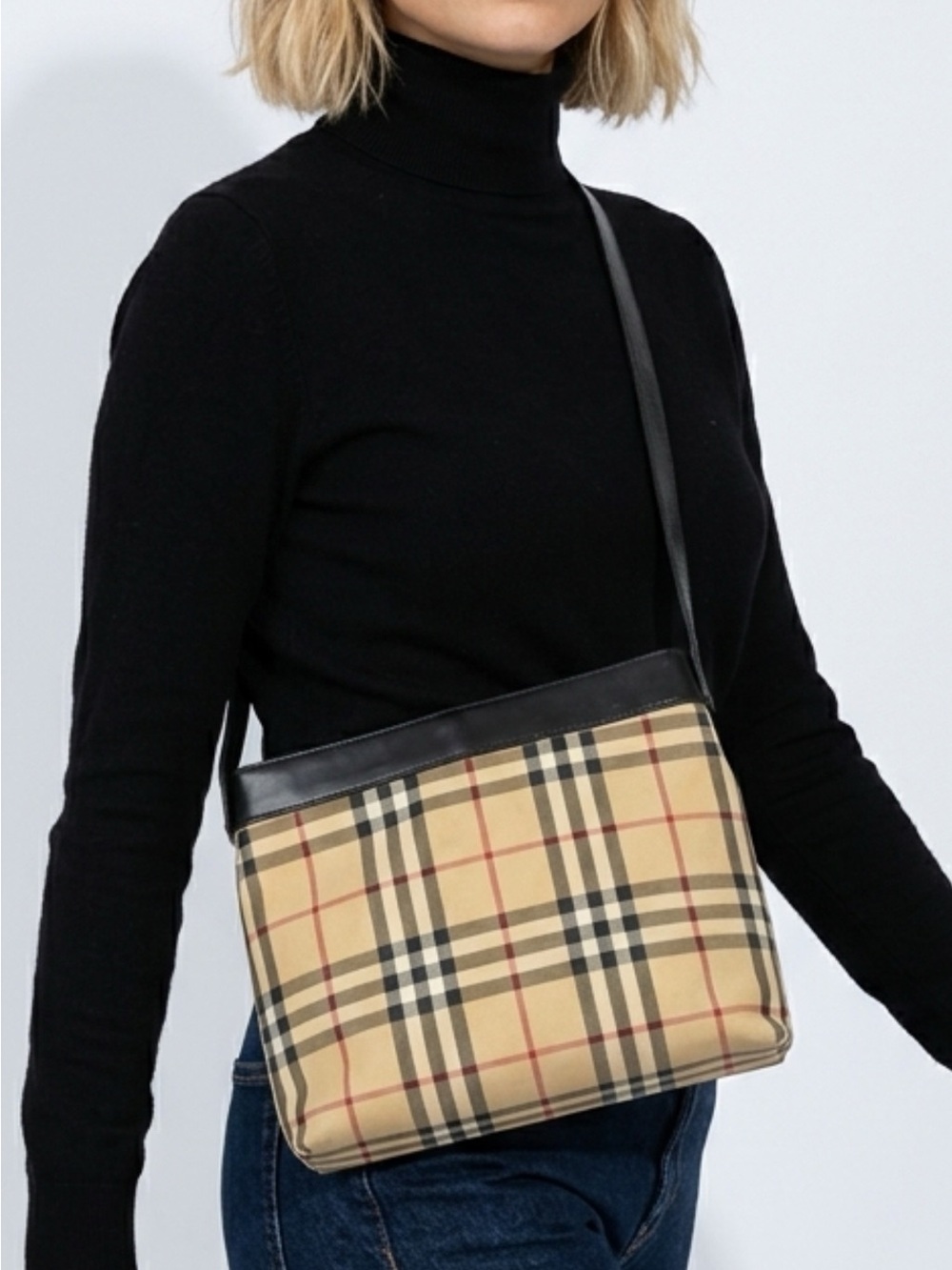 Burberry Yellow Check Shoulder Bag with Black Trim